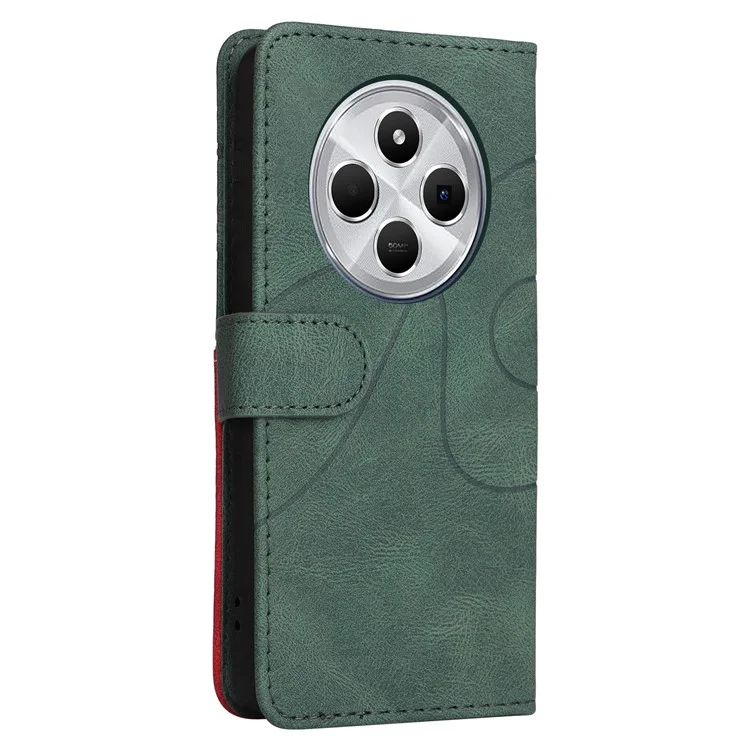 For Xiaomi Poco C75 4G / Redmi 14R 5G / 14C 4G Leather Case Wallet Stand Color Splicing Phone Cover  - Green