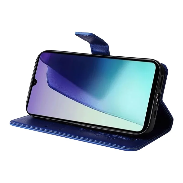 KT Imprinting Flower Series-2 Para Xiaomi Poco C75 4G / Redmi 14R 5G / 14C 4G Capa Couro Borboleta - Azul