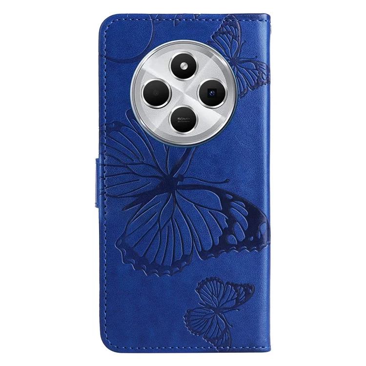 KT Imprinting Flower Series-2 Para Xiaomi Poco C75 4G / Redmi 14R 5G / 14C 4G Capa Couro Borboleta - Azul
