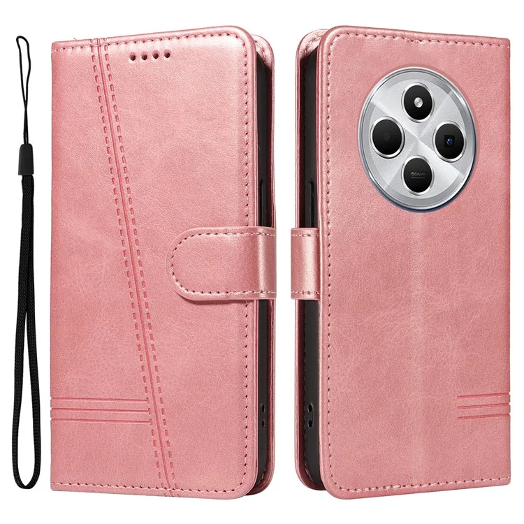 Pour Xiaomi Redmi 14C 4G Case Sollet Sollet T-shape Lignes Cover Téléphone de Téléphon - or Rose
