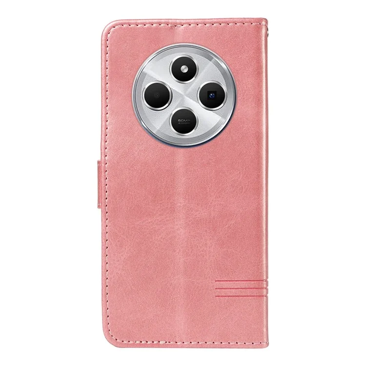 Pour Xiaomi Redmi 14C 4G Case Sollet Sollet T-shape Lignes Cover Téléphone de Téléphon - or Rose
