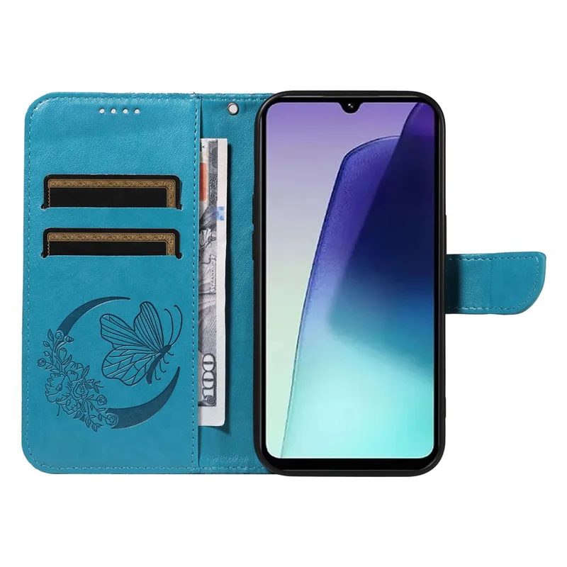 For Xiaomi Poco C75 4G / Redmi 14R 5G / 14C 4G Case Butterfly Pattern Leather Wallet Flip Phone Cover - Blue