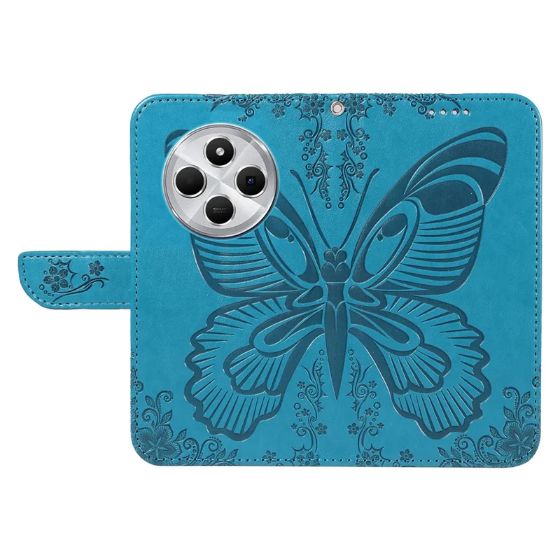 For Xiaomi Poco C75 4G / Redmi 14R 5G / 14C 4G Case Butterfly Pattern Leather Wallet Flip Phone Cover - Blue