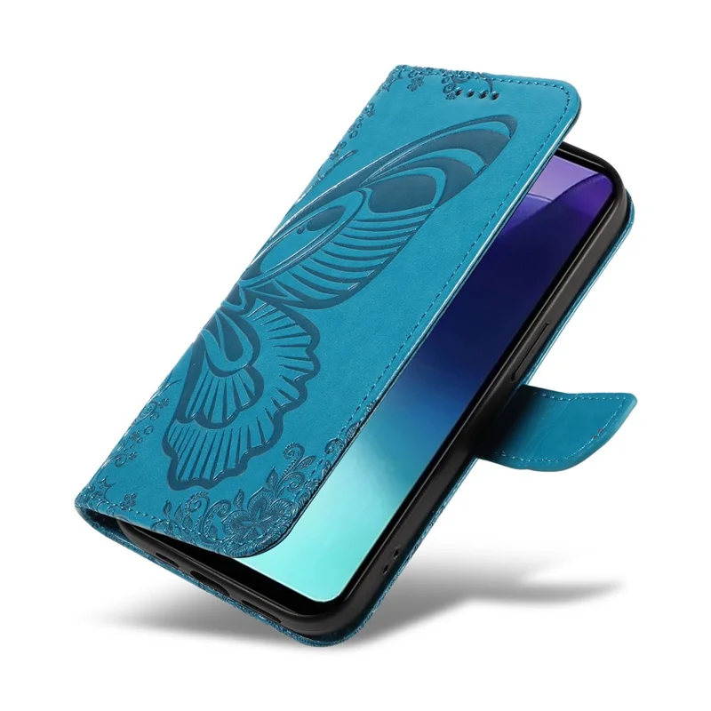 For Xiaomi Poco C75 4G / Redmi 14R 5G / 14C 4G Case Butterfly Pattern Leather Wallet Flip Phone Cover - Blue
