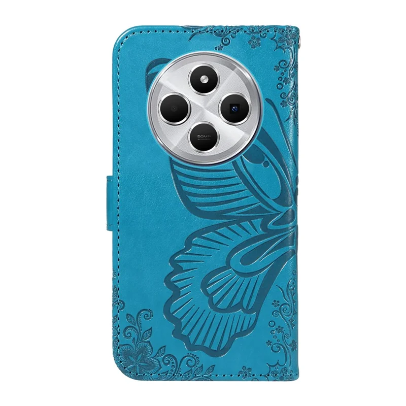 For Xiaomi Poco C75 4G / Redmi 14R 5G / 14C 4G Case Butterfly Pattern Leather Wallet Flip Phone Cover - Blue