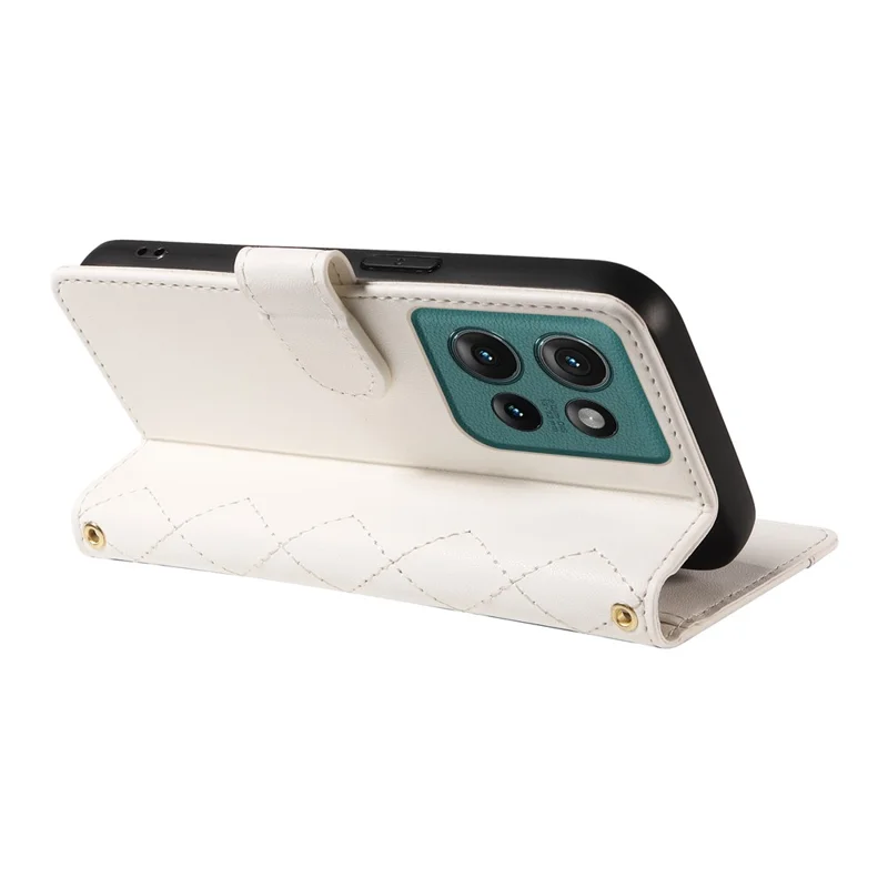 Per Motorola Edge 50 5G Case Portafoglio Coperchio Telefonico in Pelle Rombo Con Spalline, Cinturino da Polso - Bianco