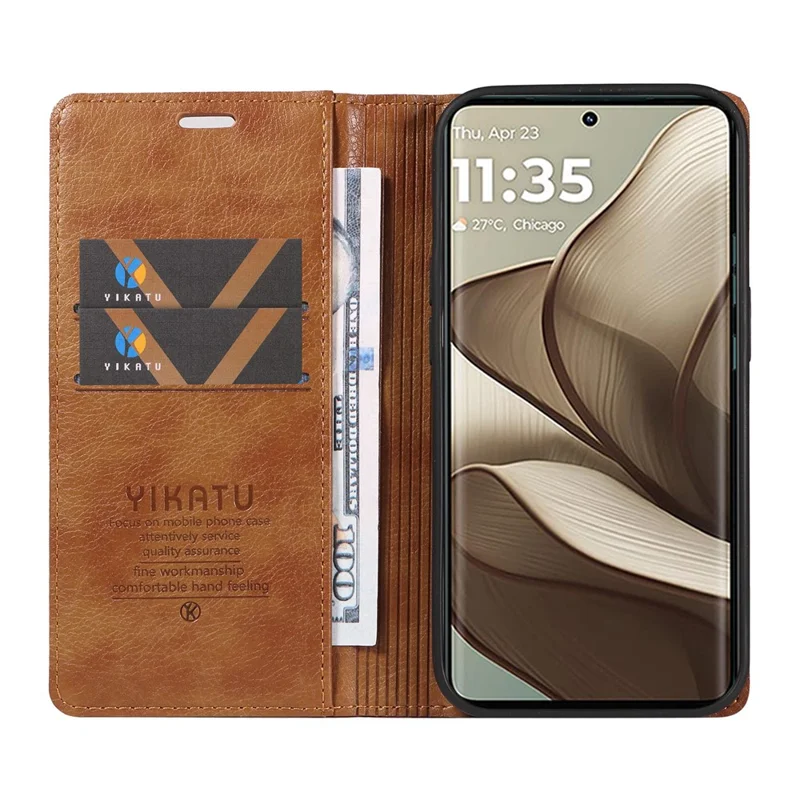 Yikatu YK-006 Per Motorola Edge 50 5G Case Walet Litchi Leather Cover di Pelle Magnetica Auto-assorbita - Marrone