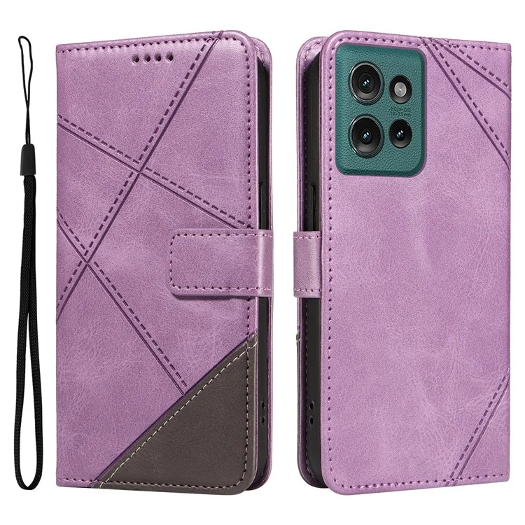 Per Motorola Edge 50 5G Case Geometric Line Wallet Cover Con Cinturino da Polso - Viola