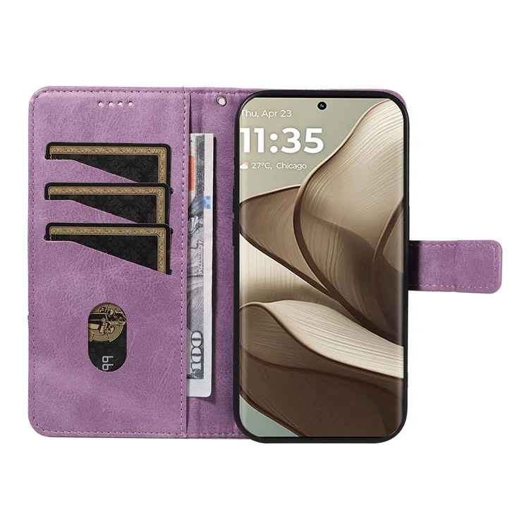 Per Motorola Edge 50 5G Case Geometric Line Wallet Cover Con Cinturino da Polso - Viola
