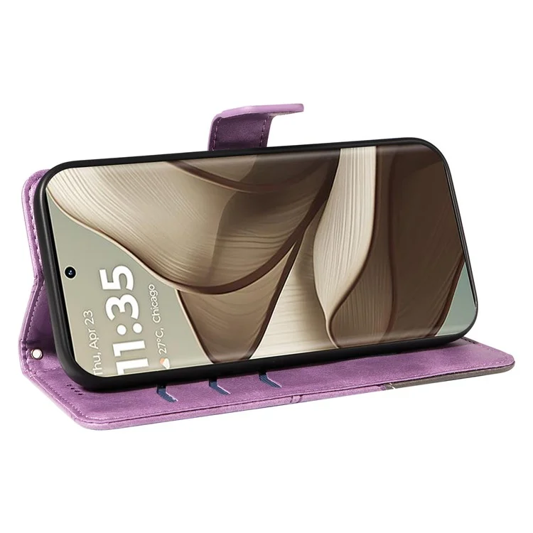 Per Motorola Edge 50 5G Case Geometric Line Wallet Cover Con Cinturino da Polso - Viola