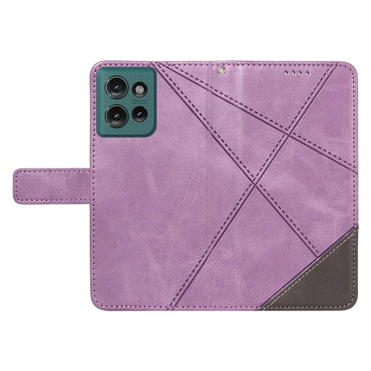 Per Motorola Edge 50 5G Case Geometric Line Wallet Cover Con Cinturino da Polso - Viola