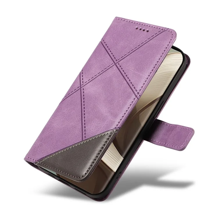 Per Motorola Edge 50 5G Case Geometric Line Wallet Cover Con Cinturino da Polso - Viola