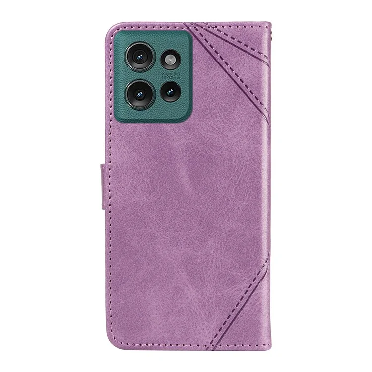 Per Motorola Edge 50 5G Case Geometric Line Wallet Cover Con Cinturino da Polso - Viola