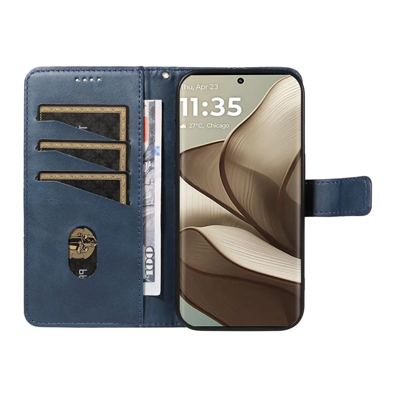 For Motorola Edge 50 5G Case Leather Geometric Line Wallet Phone Cover with Wrist Strap - Blue