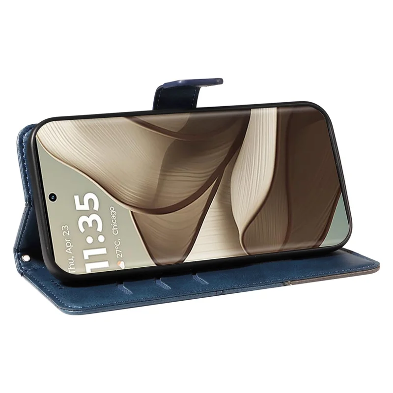 For Motorola Edge 50 5G Case Leather Geometric Line Wallet Phone Cover with Wrist Strap - Blue