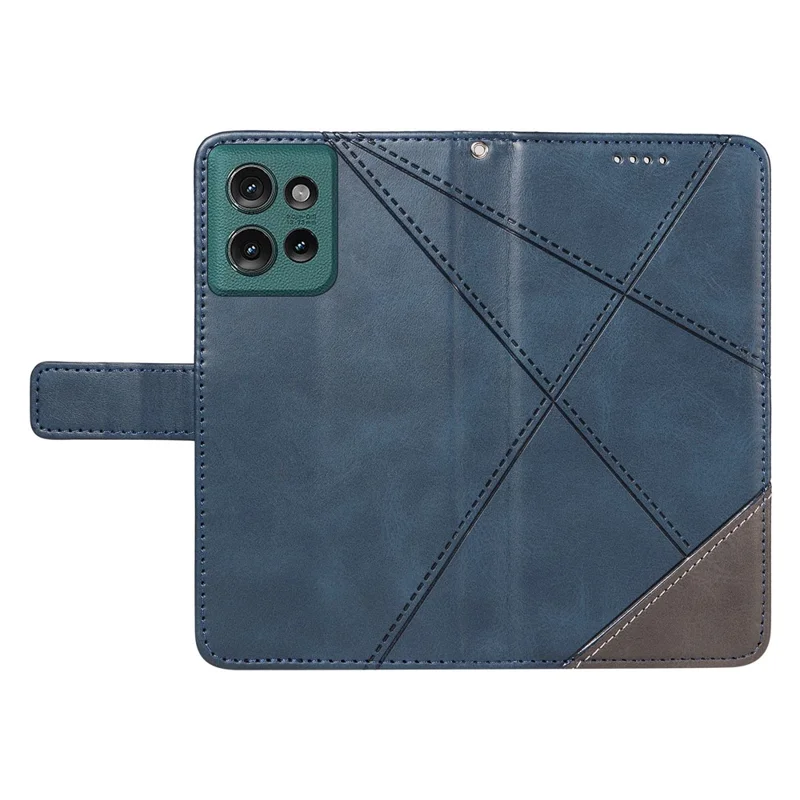 For Motorola Edge 50 5G Case Leather Geometric Line Wallet Phone Cover with Wrist Strap - Blue
