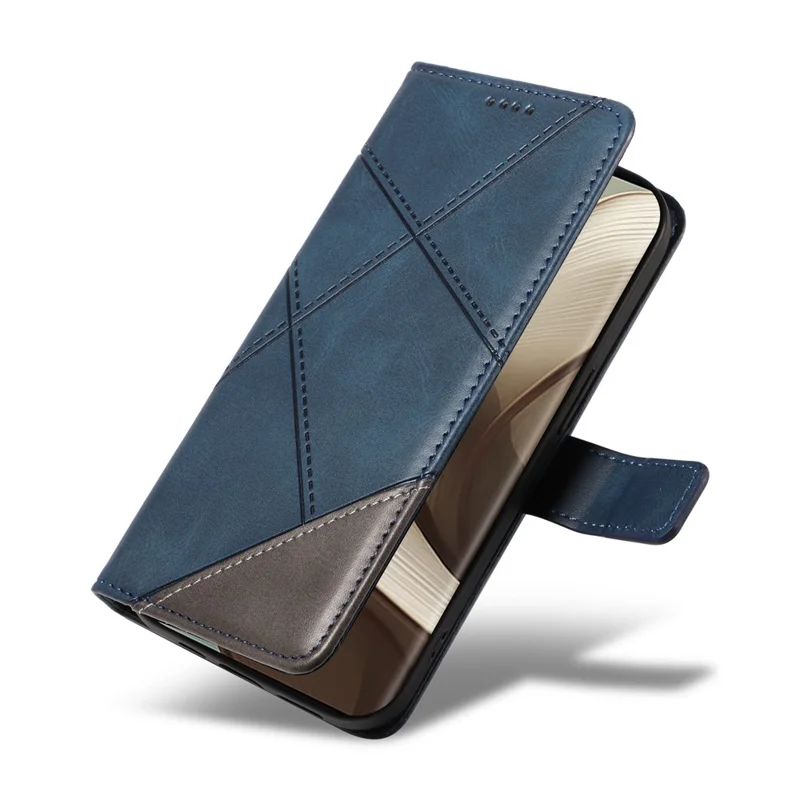 For Motorola Edge 50 5G Case Leather Geometric Line Wallet Phone Cover with Wrist Strap - Blue