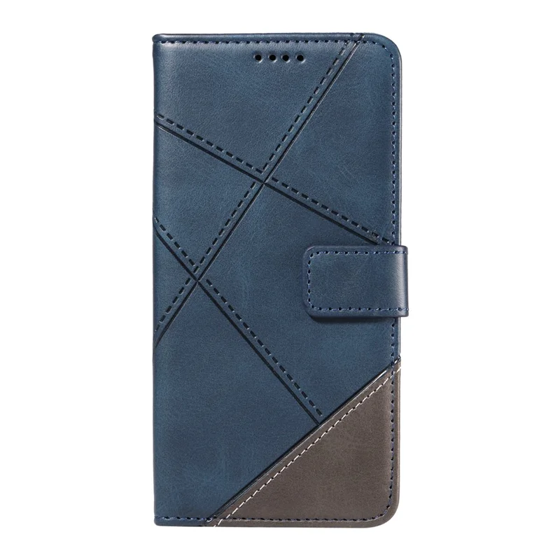 For Motorola Edge 50 5G Case Leather Geometric Line Wallet Phone Cover with Wrist Strap - Blue