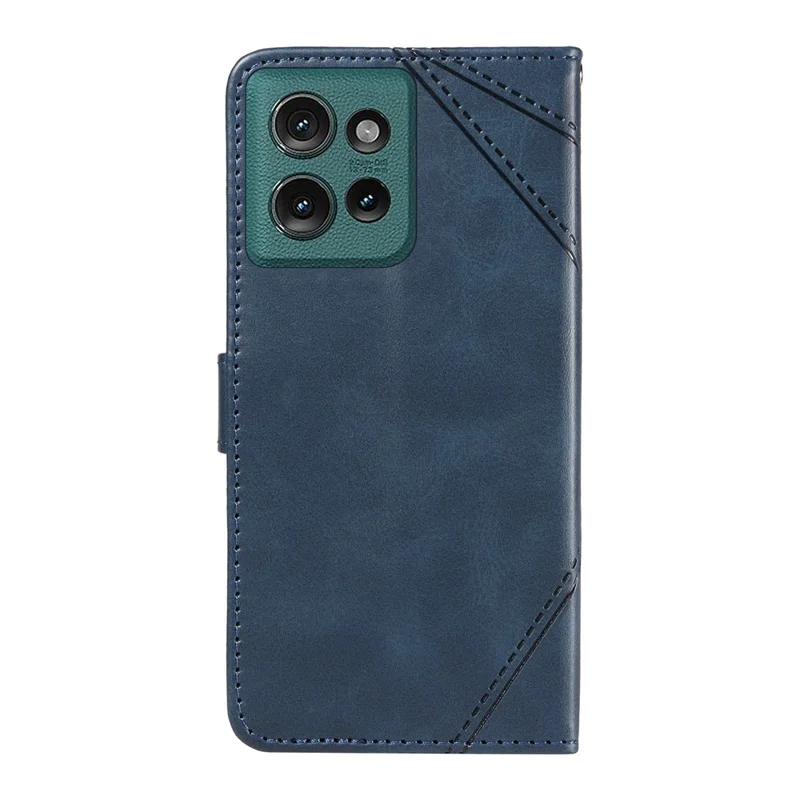 For Motorola Edge 50 5G Case Leather Geometric Line Wallet Phone Cover with Wrist Strap - Blue