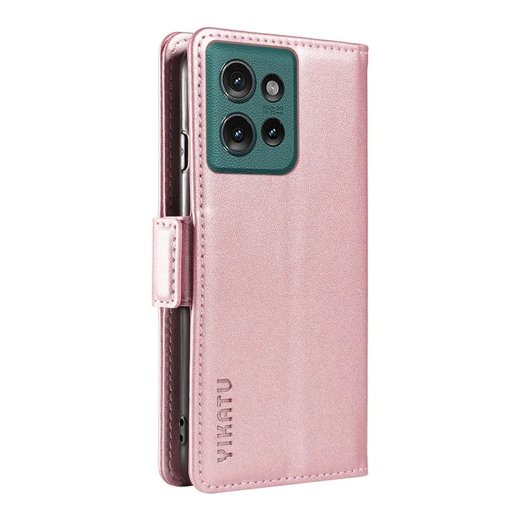 YIKATU YK-003 Für Motorola Edge 50 5G Hülle Wallet Stand Leder Handyhülle Seitlicher Schnallenverschluss - Roségold