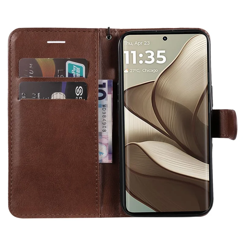 KT Leather Series-2 für Motorola Edge 50 5G-Hülle, einfarbige Leder-Handyhülle mit Geldbörse und Ständer - Braun