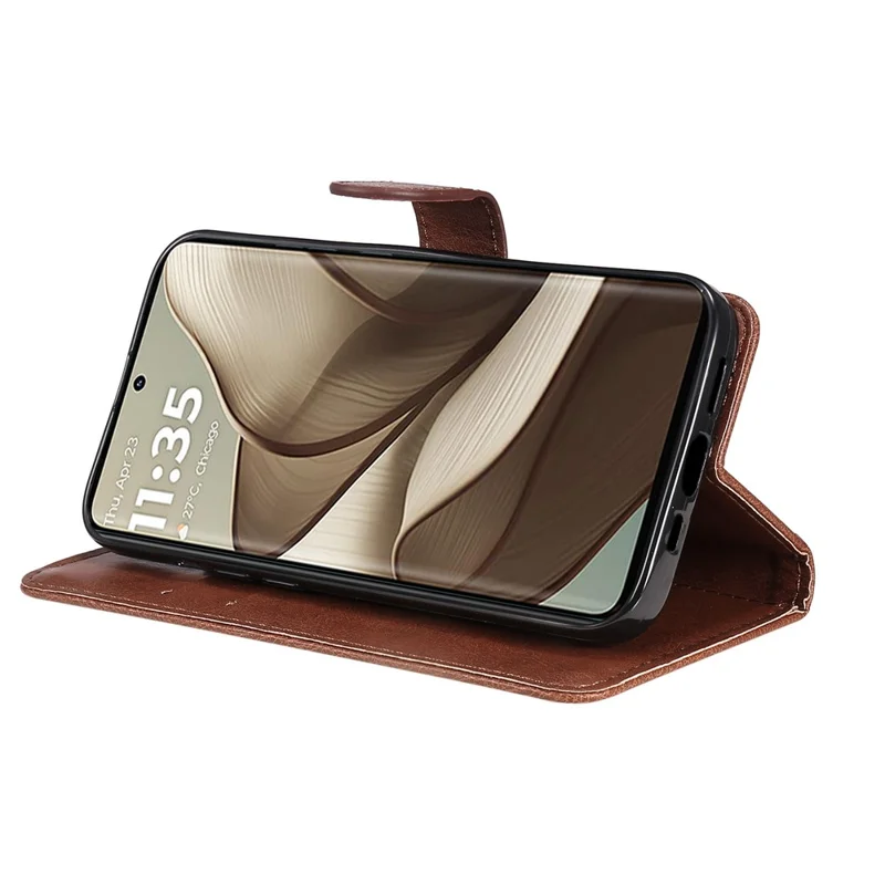 KT Leather Series-2 für Motorola Edge 50 5G-Hülle, einfarbige Leder-Handyhülle mit Geldbörse und Ständer - Braun