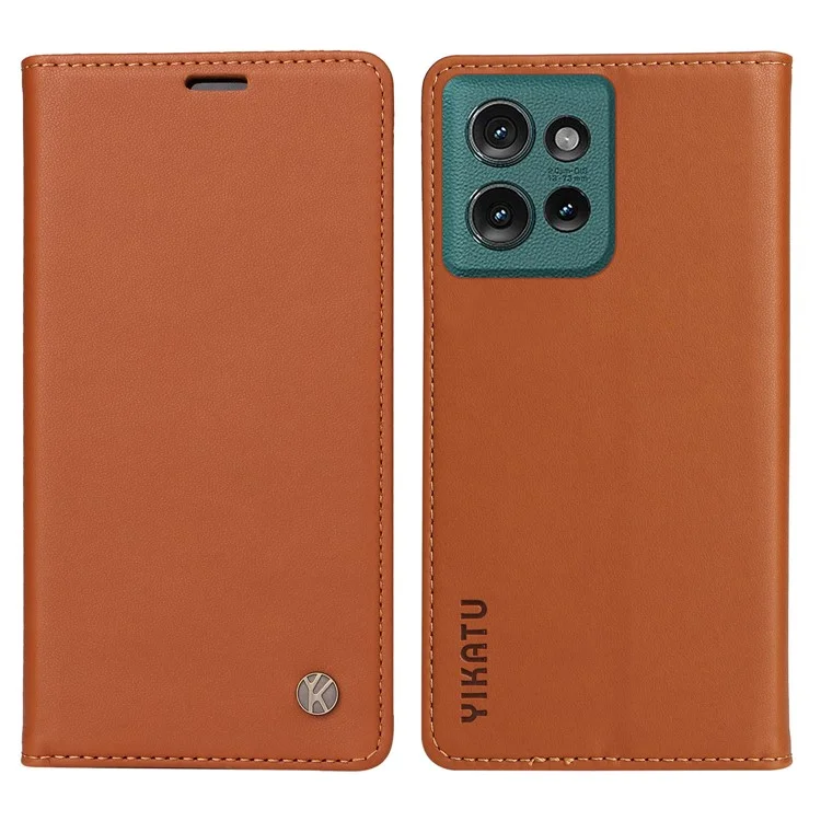 Yikatu YK-001 Für Motorola Edge 50 5G Hülle Ständer Leder Telefonabdeckung Starker Magnetverschluss - Braun