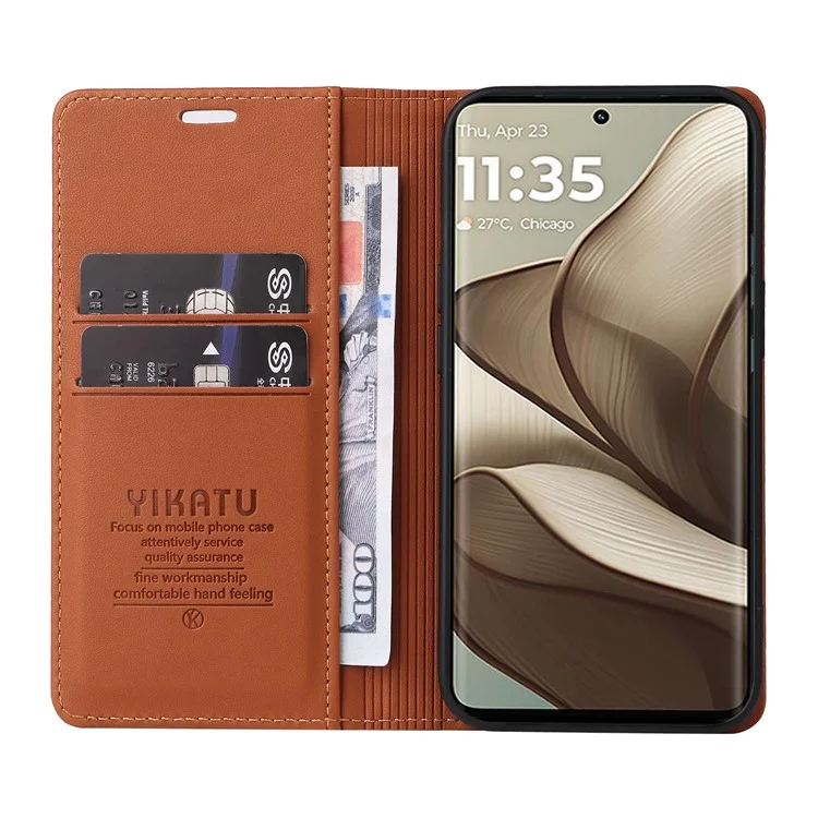 Yikatu YK-001 Für Motorola Edge 50 5G Hülle Ständer Leder Telefonabdeckung Starker Magnetverschluss - Braun
