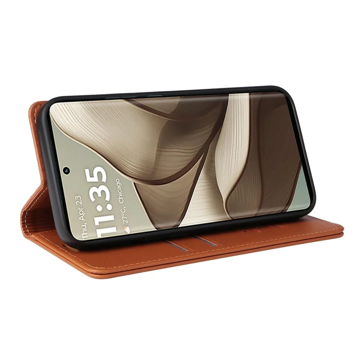 Yikatu YK-001 Für Motorola Edge 50 5G Hülle Ständer Leder Telefonabdeckung Starker Magnetverschluss - Braun