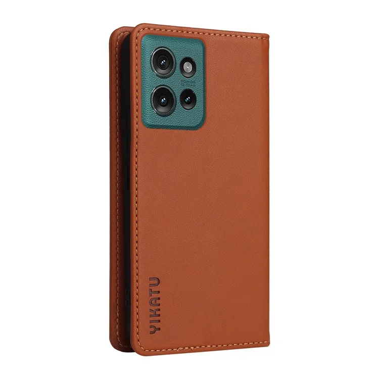 Yikatu YK-001 Für Motorola Edge 50 5G Hülle Ständer Leder Telefonabdeckung Starker Magnetverschluss - Braun