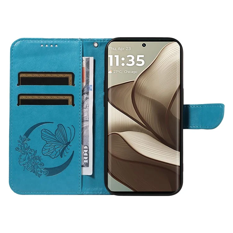 For Motorola Edge 50 5G Case Butterfly Pattern Leather Wallet Flip Phone Cover - Blue