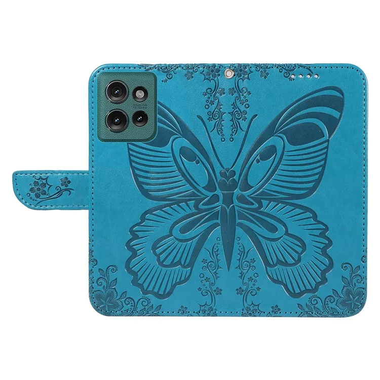 For Motorola Edge 50 5G Case Butterfly Pattern Leather Wallet Flip Phone Cover - Blue