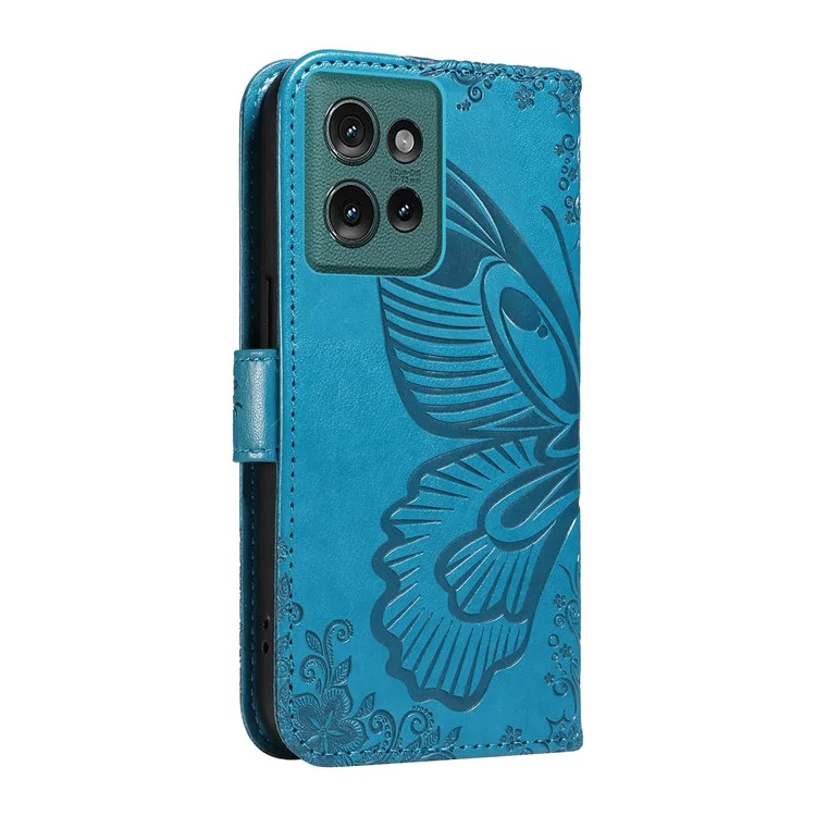 For Motorola Edge 50 5G Case Butterfly Pattern Leather Wallet Flip Phone Cover - Blue