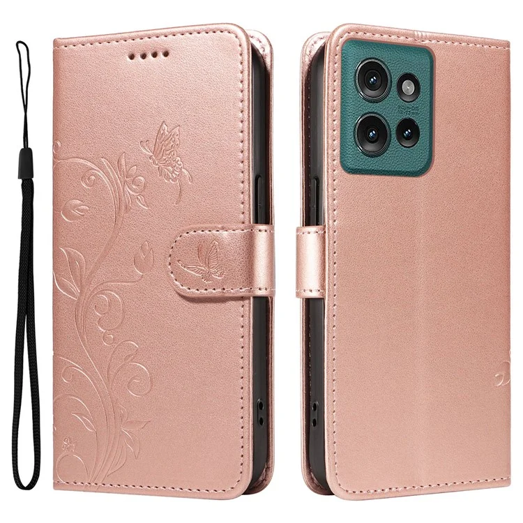Per Motorola Edge 50 5G Case Flower Pattern PU Leather Wallet Phone Cover - Rose Gold