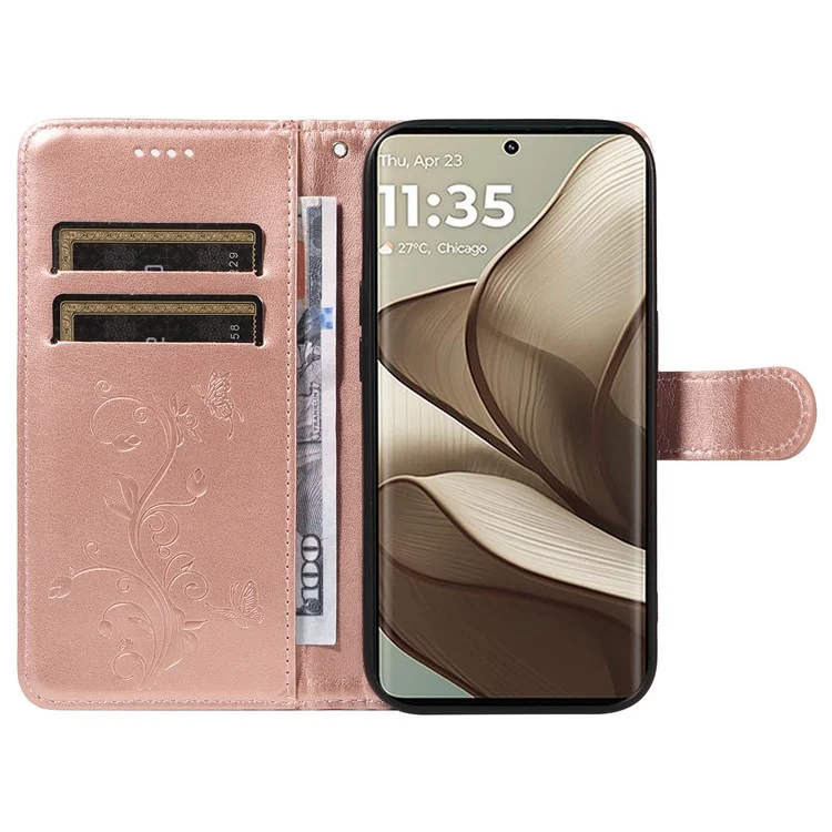 Per Motorola Edge 50 5G Case Flower Pattern PU Leather Wallet Phone Cover - Rose Gold