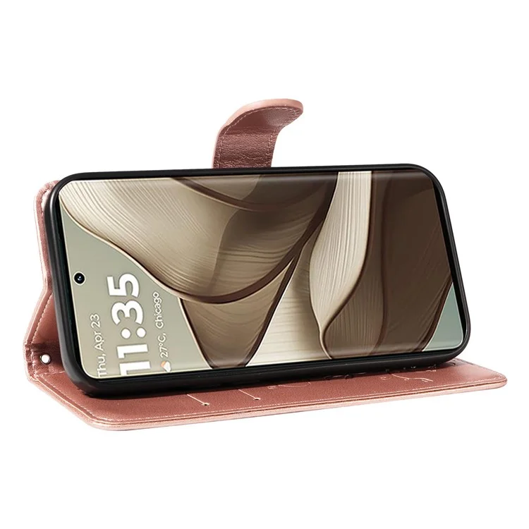 Per Motorola Edge 50 5G Case Flower Pattern PU Leather Wallet Phone Cover - Rose Gold