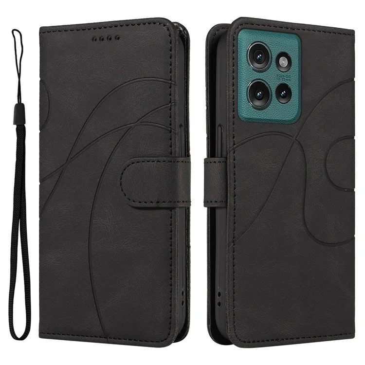 Para Motorola Edge 50 5G Case de Estuche Funda de Cuero Cubierta de la Línea de Muñeca Curva de la Muñeca - Negro