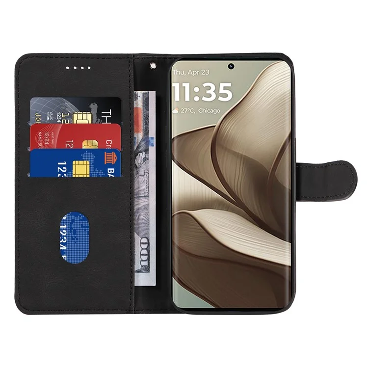 Para Motorola Edge 50 5G Case de Estuche Funda de Cuero Cubierta de la Línea de Muñeca Curva de la Muñeca - Negro