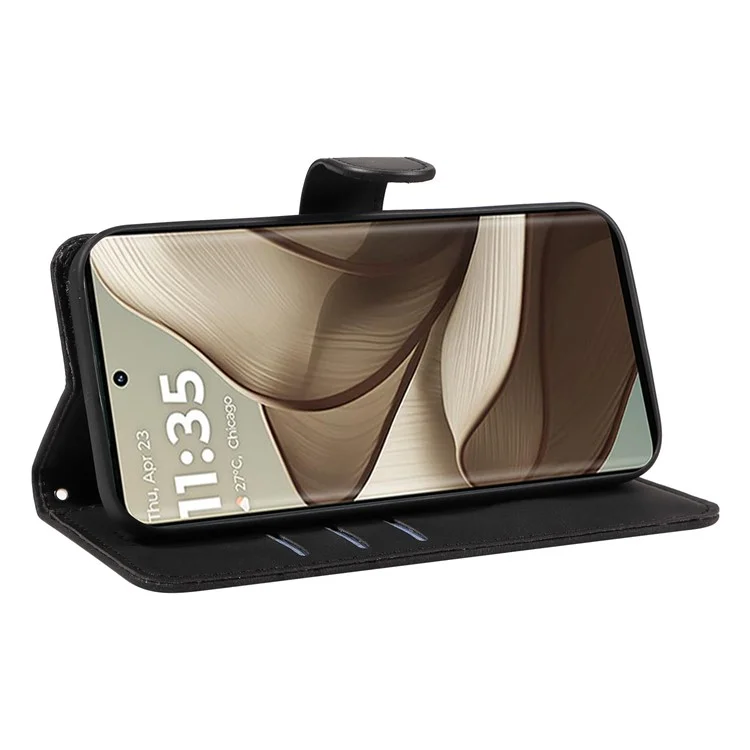Para Motorola Edge 50 5G Case de Estuche Funda de Cuero Cubierta de la Línea de Muñeca Curva de la Muñeca - Negro