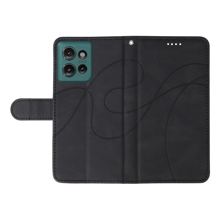 Para Motorola Edge 50 5G Case de Estuche Funda de Cuero Cubierta de la Línea de Muñeca Curva de la Muñeca - Negro