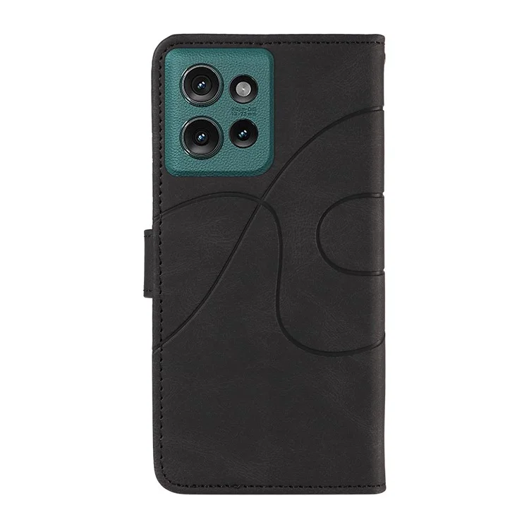 Para Motorola Edge 50 5G Case de Estuche Funda de Cuero Cubierta de la Línea de Muñeca Curva de la Muñeca - Negro
