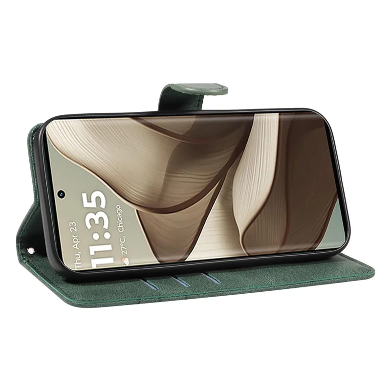 For Motorola Edge 50 5G Case Stand Wallet Leather Phone Cover Curved Line Wrist Strap - Green