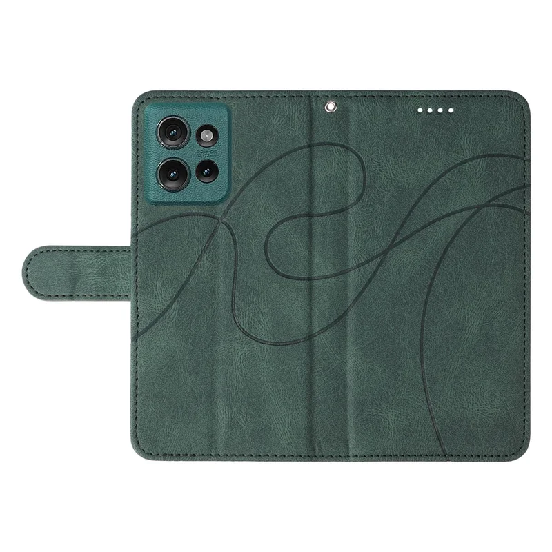For Motorola Edge 50 5G Case Stand Wallet Leather Phone Cover Curved Line Wrist Strap - Green