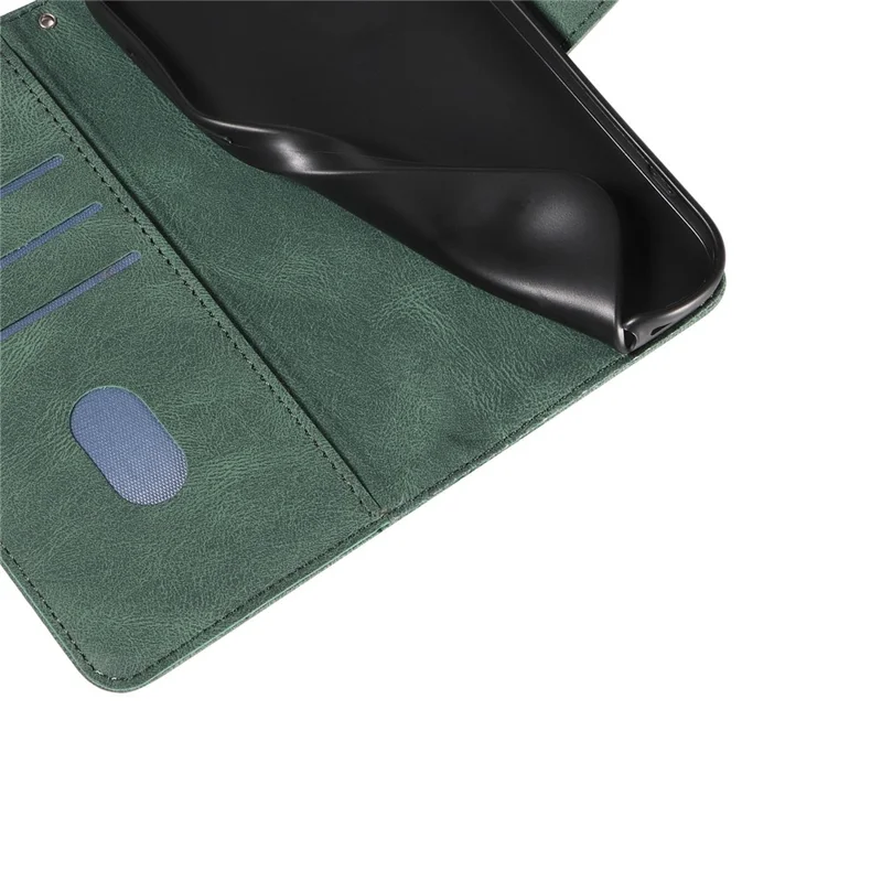 For Motorola Edge 50 5G Case Stand Wallet Leather Phone Cover Curved Line Wrist Strap - Green