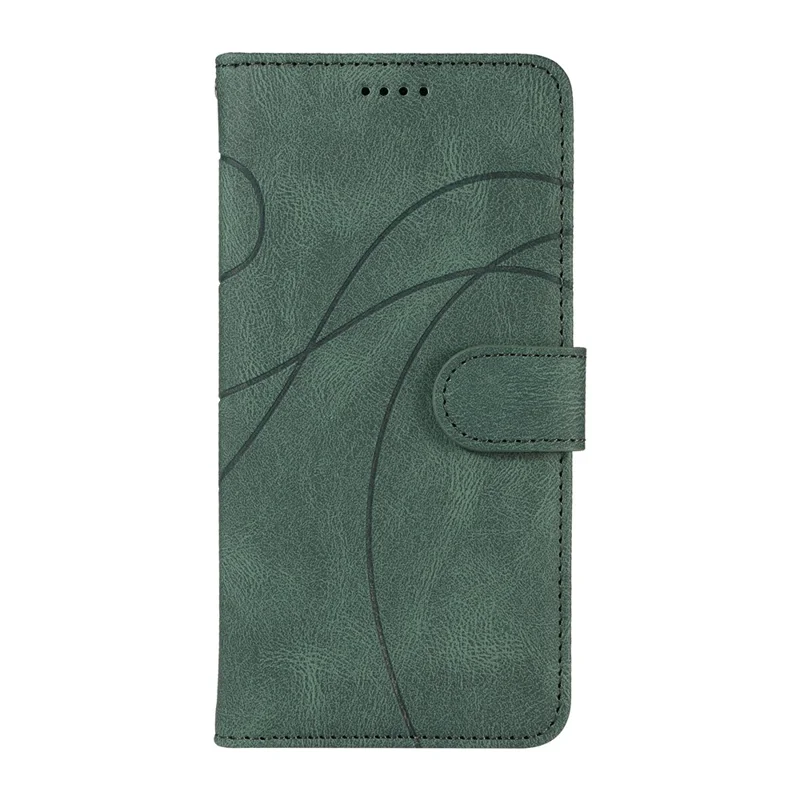 For Motorola Edge 50 5G Case Stand Wallet Leather Phone Cover Curved Line Wrist Strap - Green