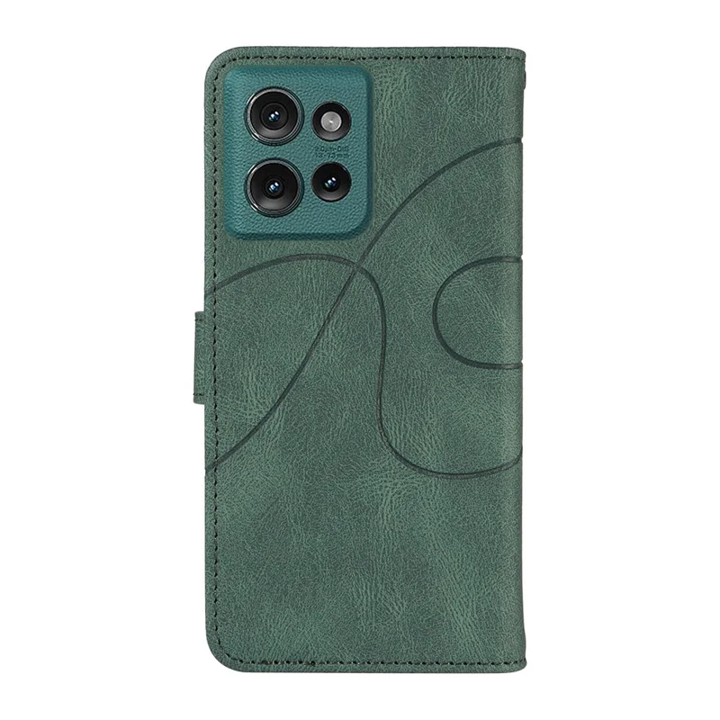 For Motorola Edge 50 5G Case Stand Wallet Leather Phone Cover Curved Line Wrist Strap - Green