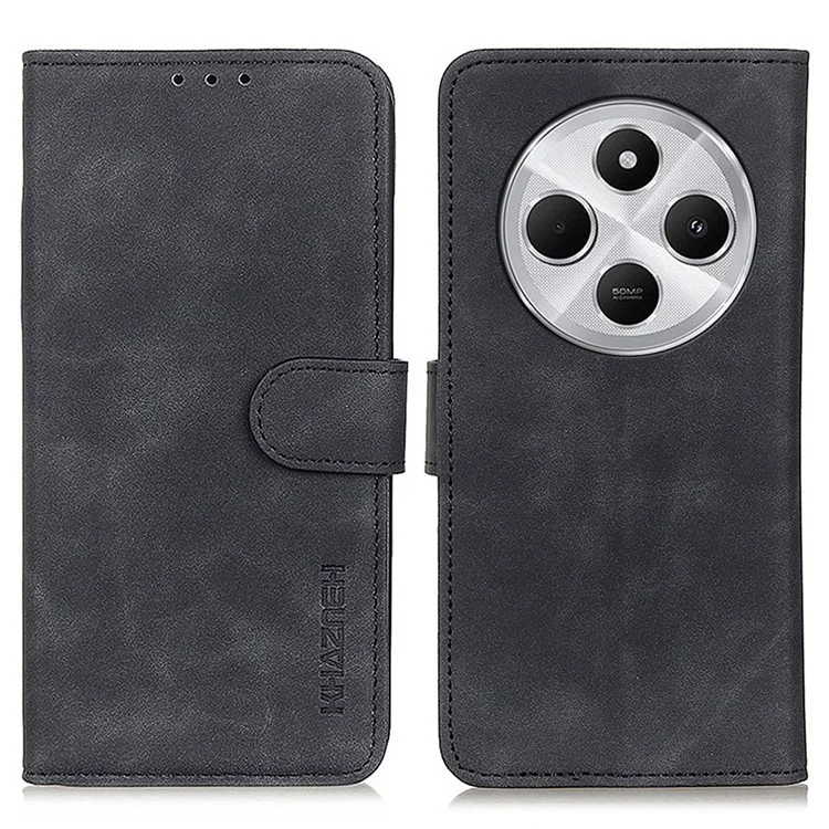 KHAZNEH для Xiaomi Poco C75 4G / Redmi 14R 5G / 14C 4G Чехол Retro PU Кожаный Бумажник Стенд Чехол для Телефона - Черный