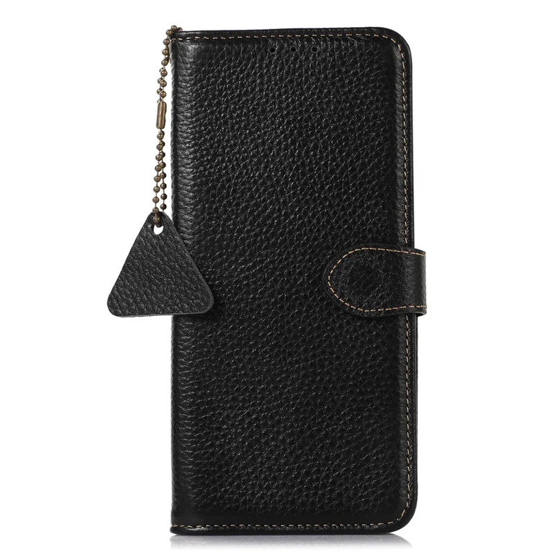 For Xiaomi Poco C75 4G / Redmi 14R 5G / 14C 4G Case RFID Blocking Litchi Texture Genuine Cow Leather Phone Cover - Black