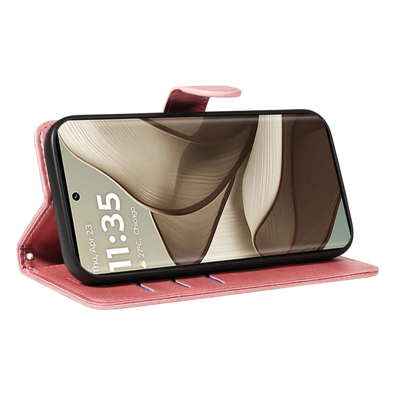 For Motorola Edge 50 5G Case Flip Wallet T-Shape Lines Leather Phone Cover - Rose Gold