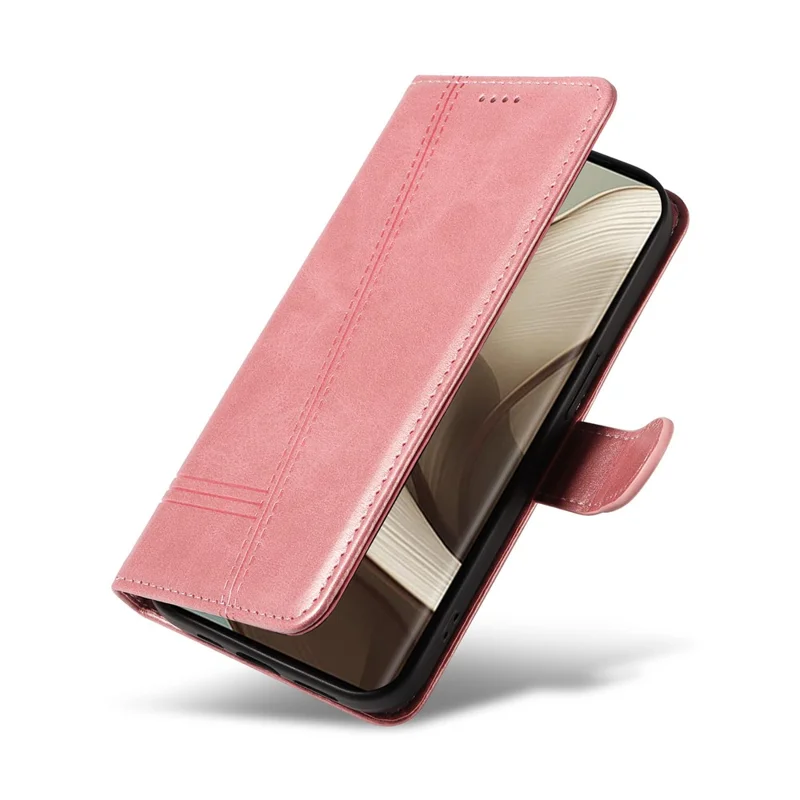 For Motorola Edge 50 5G Case Flip Wallet T-Shape Lines Leather Phone Cover - Rose Gold
